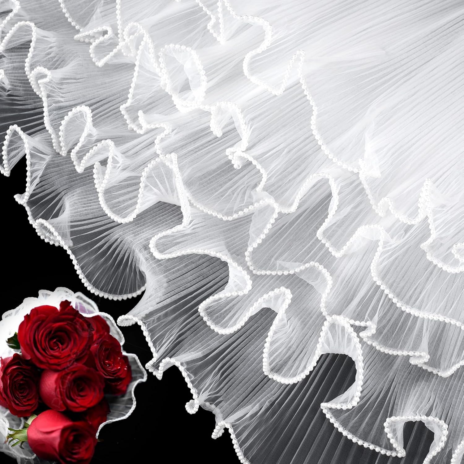 Joez Wonderful Bouquet Wrapping Paper with Pearl Florist 3pcs, 4 meters Long Mesh Flower Wrapping Paper White
