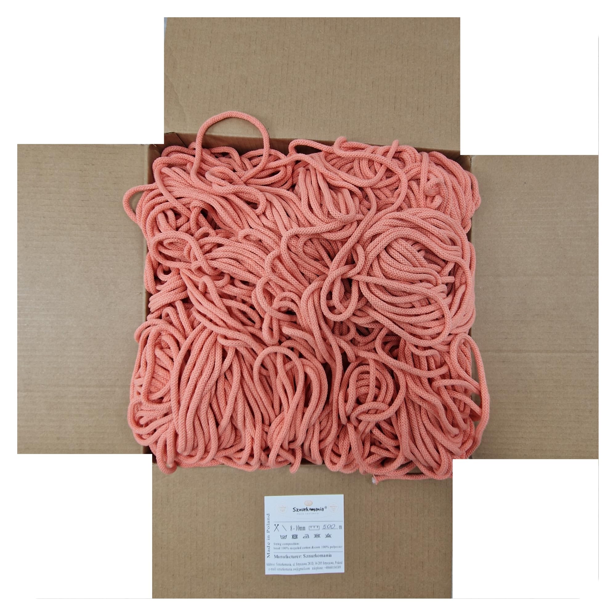 Cordón de algodón en una pieza de 5 mm, 500 m, 46 colores, cordón de macramé, hilo de algodón, cordón de algodón trenzado de 5 mm con núcleo, cordón de ganchillo, cuerda de macramé (salmón)
