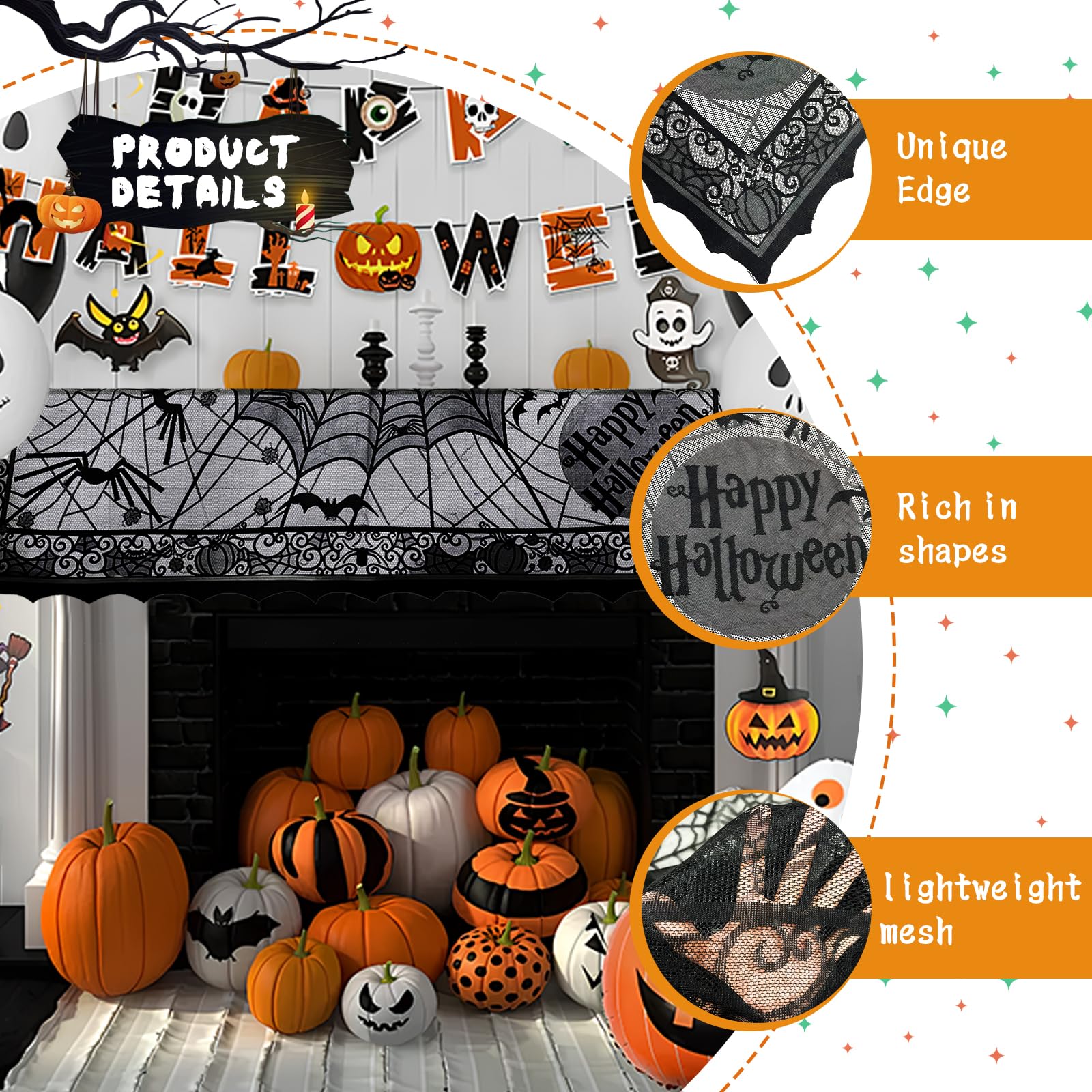 Tovaglia Di Halloween Ragnatela In Pizzo - 135 X 175 Cm, Motivo Ragno E Castello, Per Feste E Decorazione Tavola
