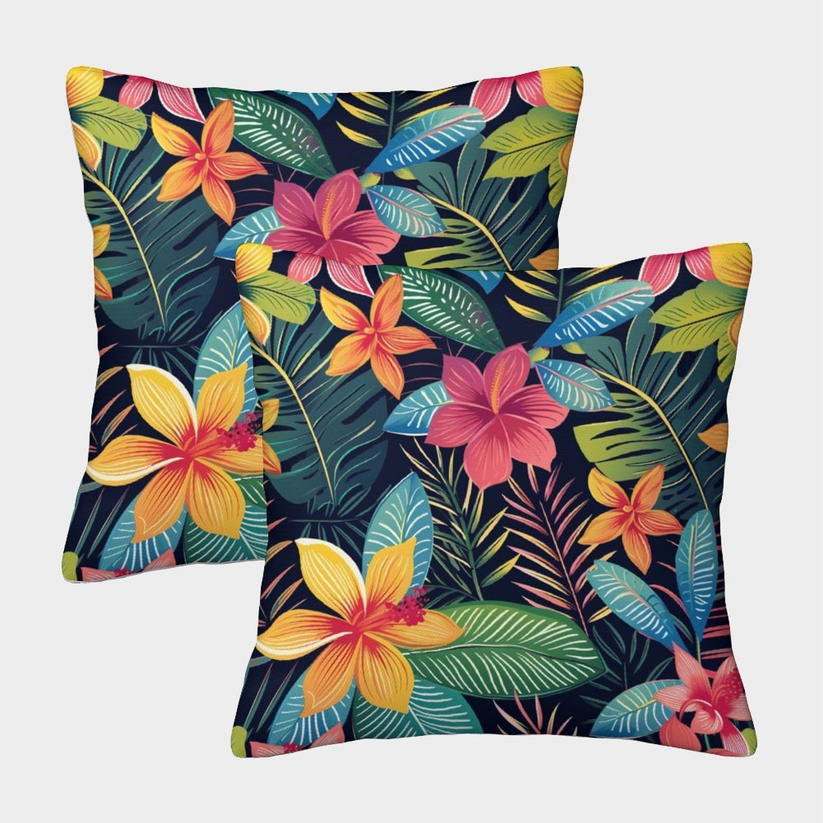 kaiyun 2 Pack Tropical Leaves - Flowers Luxury Digital Printed Soft 3D Themed Square Cushion Cover 50x50cm