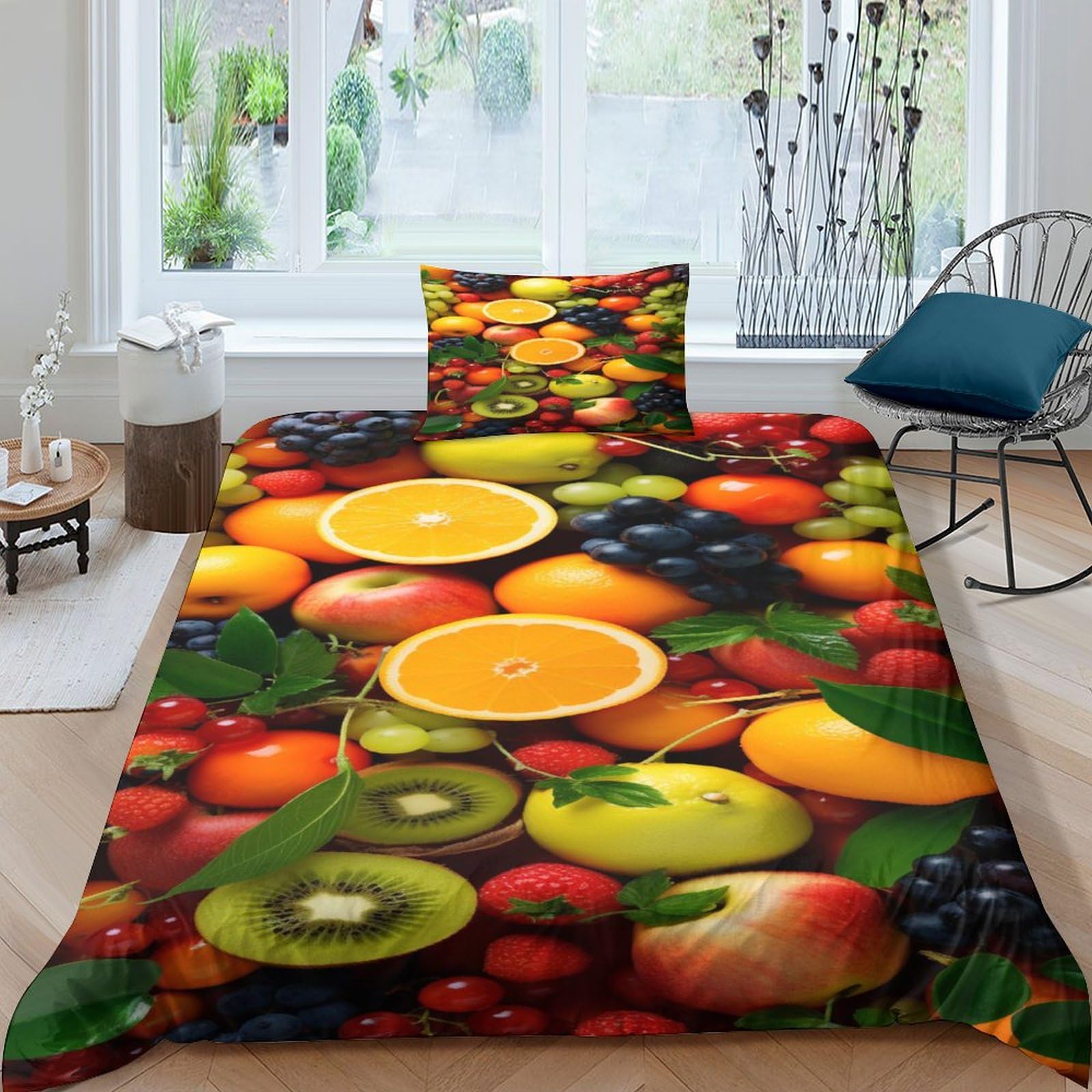 Parure de lit fruits 3D housse de couette microfibre 135x200 cm avec taie d'oreiller