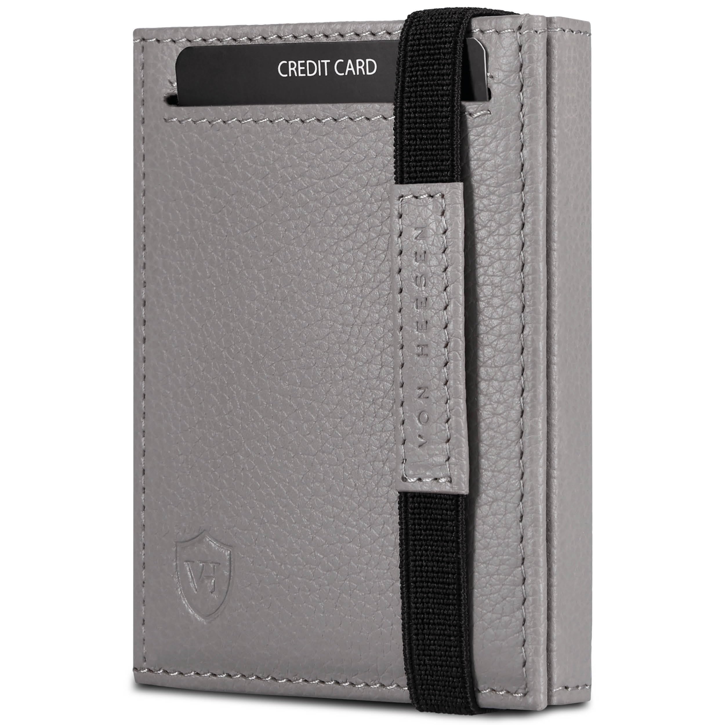 VON HEESEN Slim Wallet mit RFID Schutz - Geldbörse Herren klein - Mini Geldbeutel Damen Portmonee - Kartenetui Echtleder Karten Portemonnaie - Leder Kreditkartenetui Grau