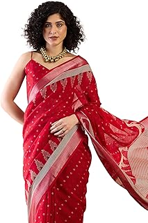 saree mall Women's Red Cotton Linen Bagru Printed Ready To Wear one Minute Saree With Unstitched Blouse (RTWKHNA83004_AS)-picture-11