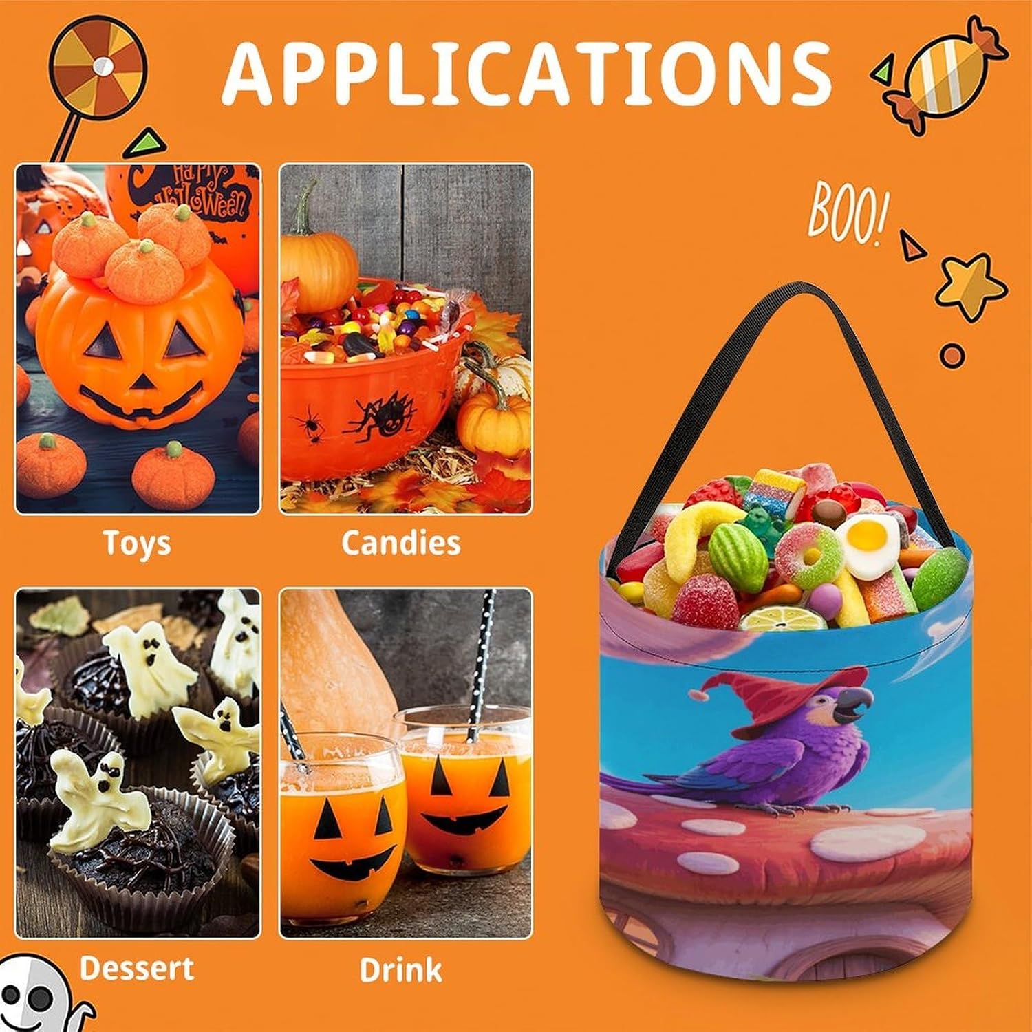 LLUTSNTH Talking Purple Parrot Halloween Tote Treat Bag for Trick Or Treat image 3