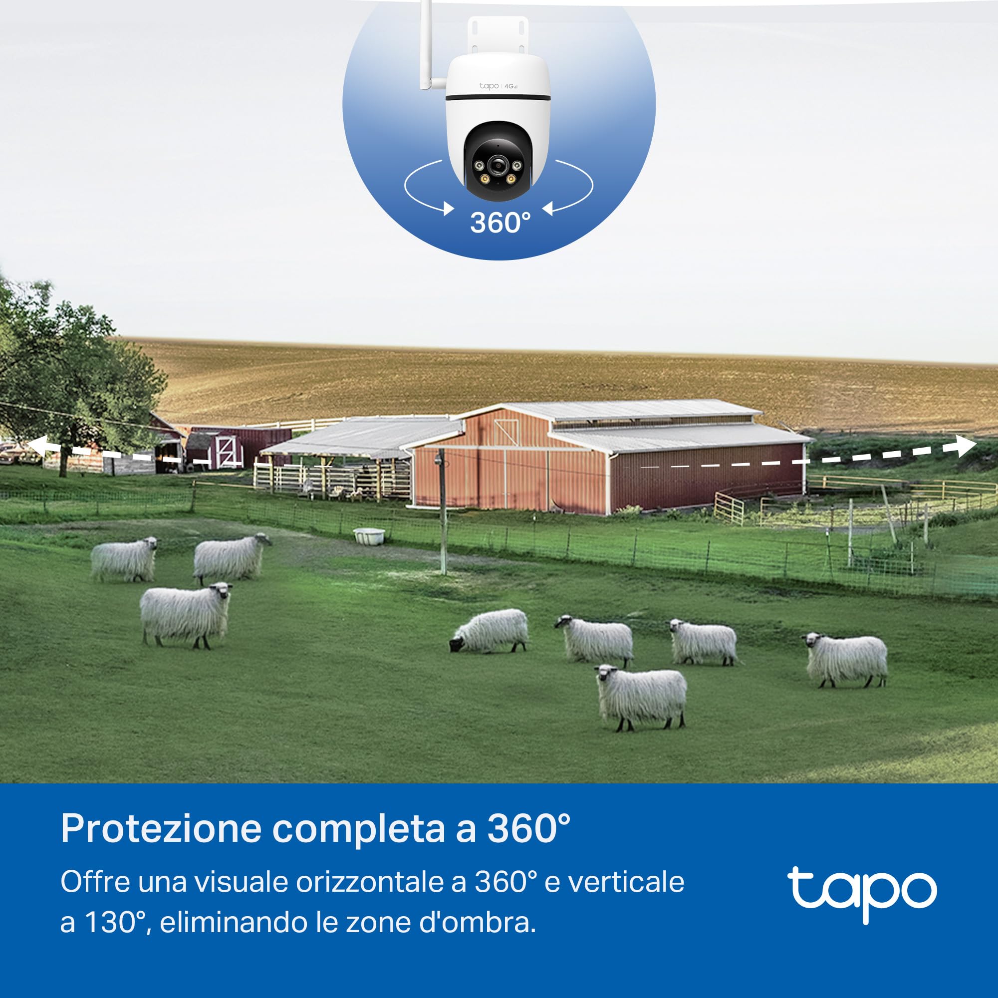 Tapo C501GW Telecamera 4G LTE da Esterno con Slot SIM, FHD 360° PTZ, Visione Notturna a Colori Starlight, IP66, AI Smart, Allarme Sonoro/Luminoso, Alimentato da DC o PoE, Senza Wi-Fi né Batteria