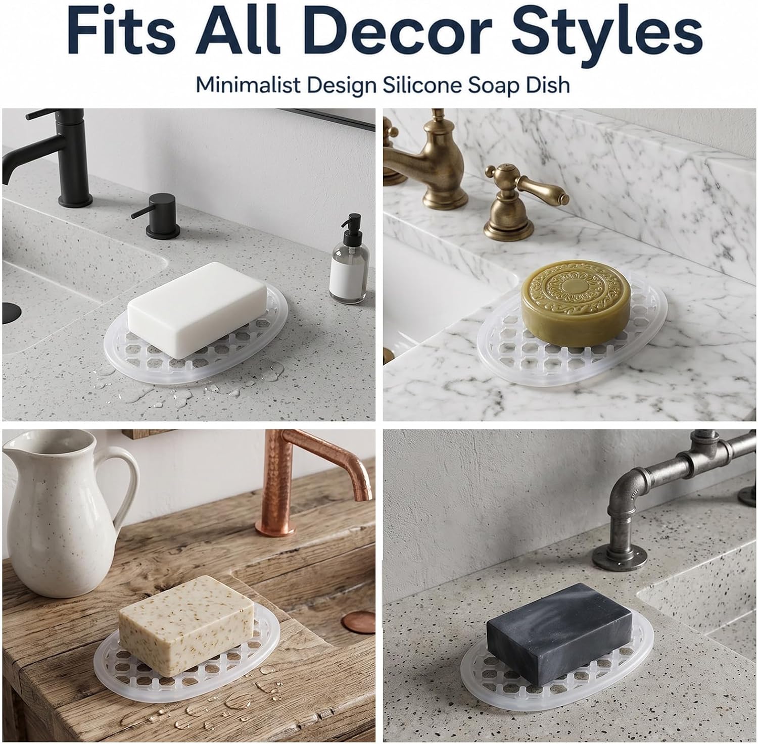2Pcs Silicone Soap Dish, Self Draining Soap Holder, Non-Slip Soaps Saver