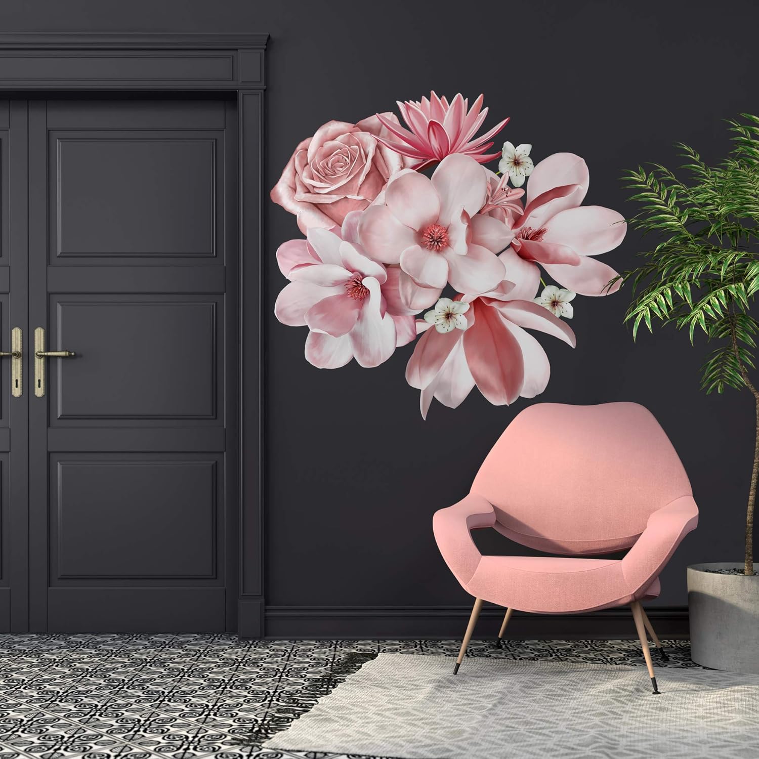 Murwall 3D Floral Wall Decal Rosegold Flower Wall Sticker