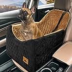 Dog Car Seat for Small/Medium Dogs, Memory Foam Dog Booster Seat, Travel Safety Per Car Seat with Washable Removable Cover, Storage Pockets for Dogs up to 35 lbs(BlackBrown)