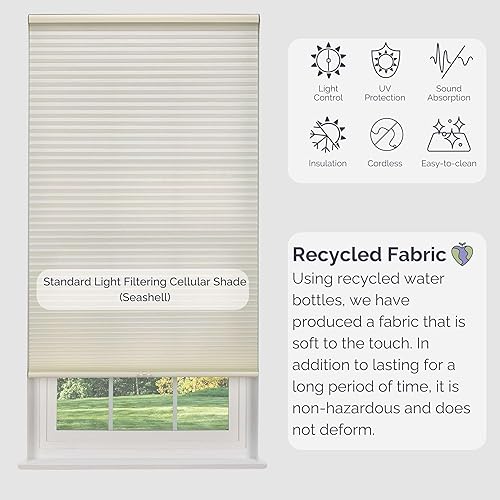 Miniatura 5 de Linen Avenue Persiana de filtro de luz celular inalámbrica de 29 pulgadas de ancho x 48 pulgadas de alto, concha marina (llega 14 pulgadas más