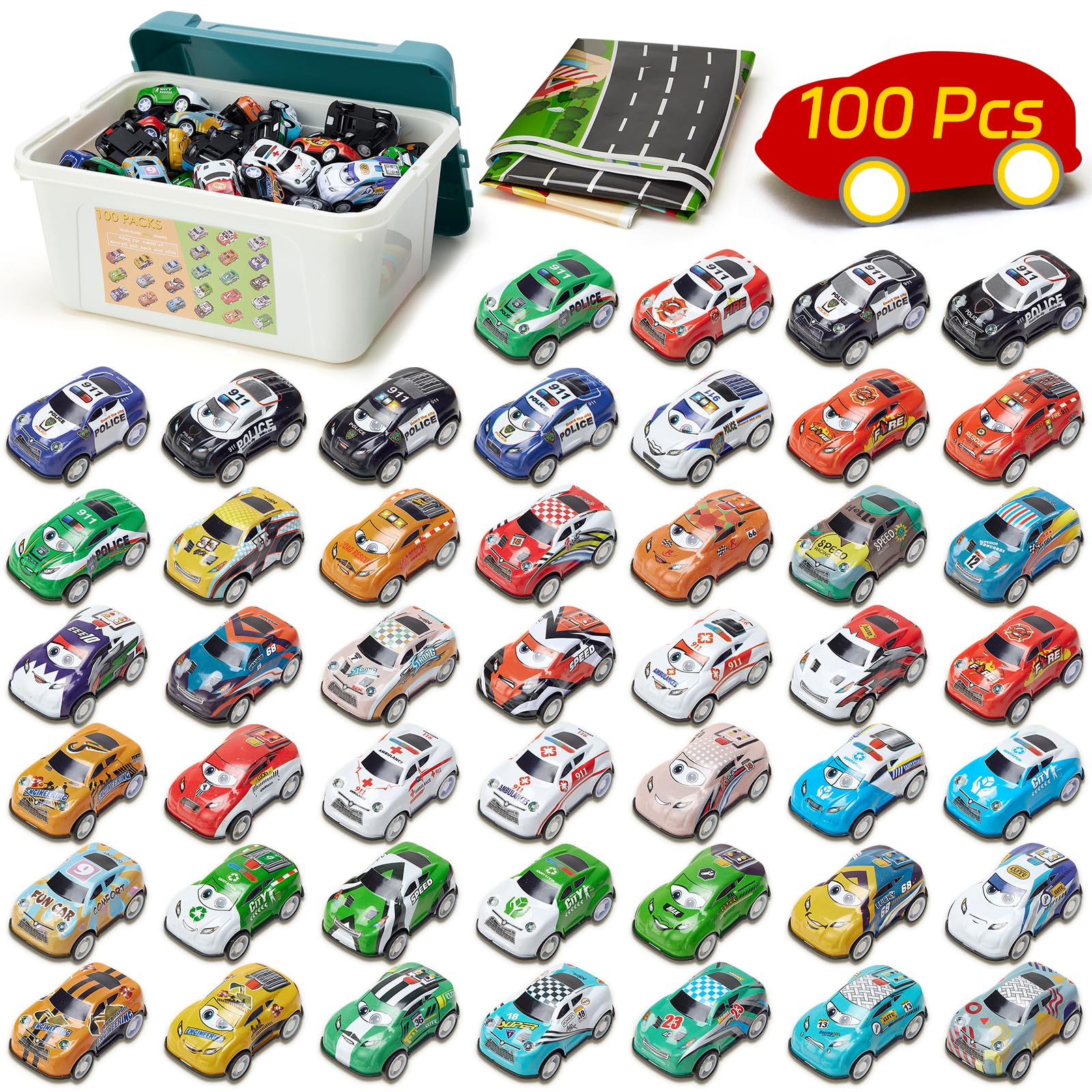 Generisch 100 Stück Kleine Autos, Zurückziehen Mini Spielzeugautos ab 2 3 4 Jahre Aufziehauto Metall Spielzeugautos Set Mitgebsel Geburtstag Geschenk für Kinder Jungen und Mädchen