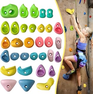 SREHRLY 32PCS Rock Climbing Holds for Kids & Adults - 230lbs Capacity, Indoor/Outdoor Pastel Colors, Easy Install Kit