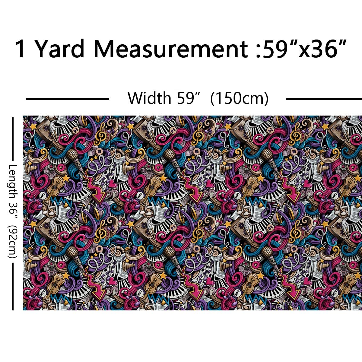 Music Upholstery Fabric for Chairs,Colorful Musical Hippie Graffiti Outdoor Fabric by The Yard,Hip Hop Doodles Fabric for Upholstery and DIY Projects,1 Yard,(L92*W150cm) Pink Brown - Image 2