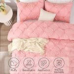 BEDELITE Queen Comforter Set Pink - 3 Pieces Boho Pintuck Bedding Sets, Queen Size Bed Set with 2 Pillow Shams for All Seasons, Room Decor Valentine's Gift,Lightweight Soft and Warm