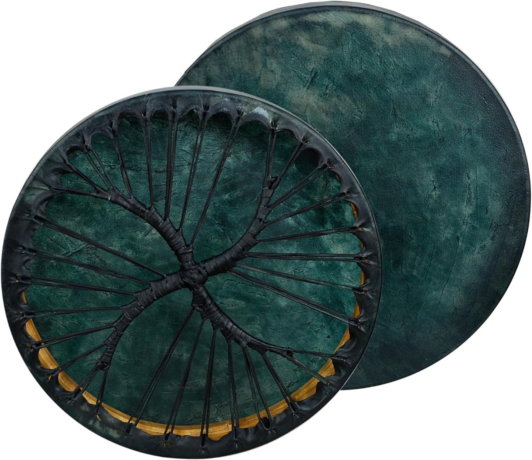 ARAW American Shamanic Native Drum Bison Natural Hide, Mulberry Wood Frame, Marble Green Color (20 Inches Diameter X 3 Inches Depth)