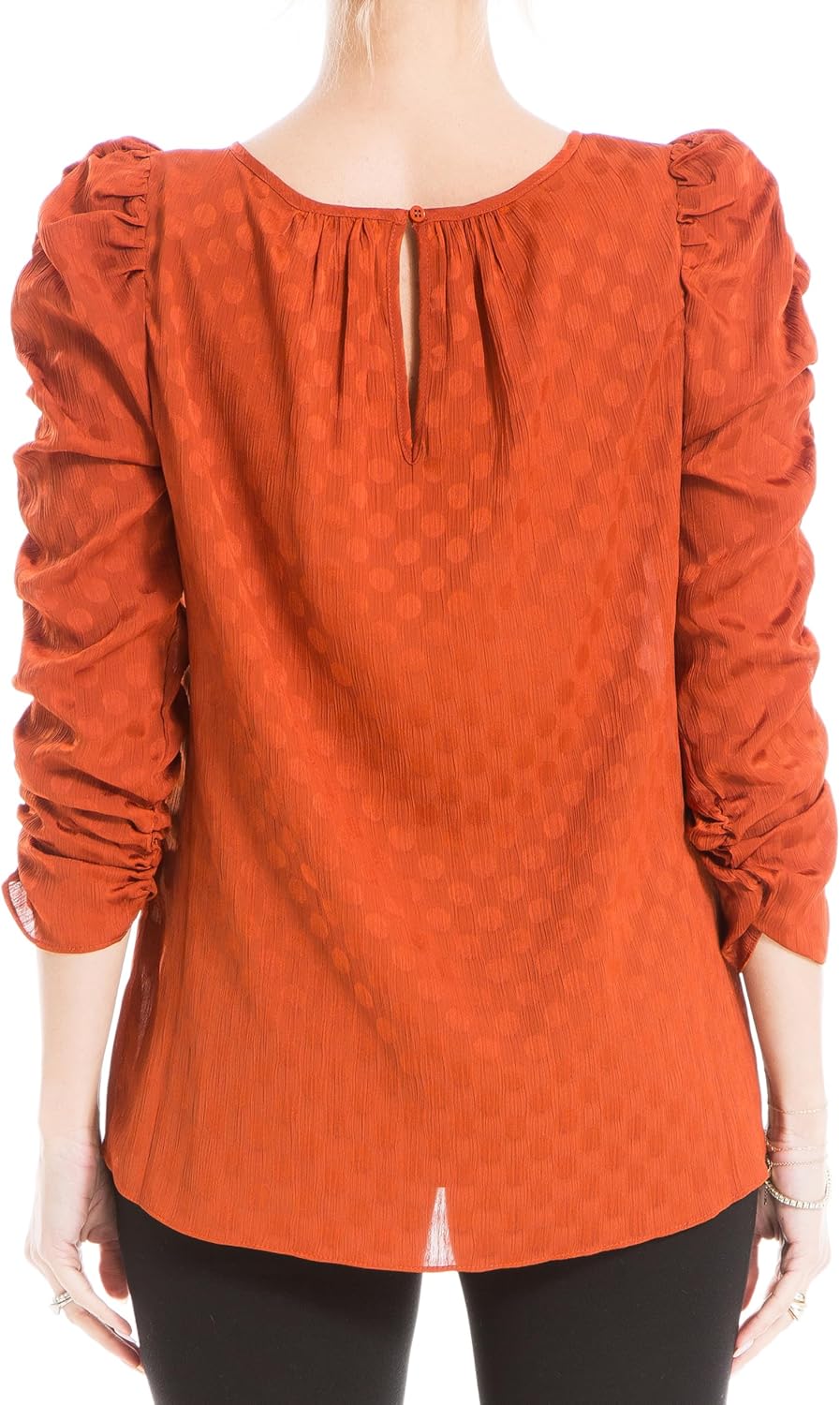 Max Studio Womens Jacquard Shine Dot Ruched Sleeves BlouseBlouse - Image 3