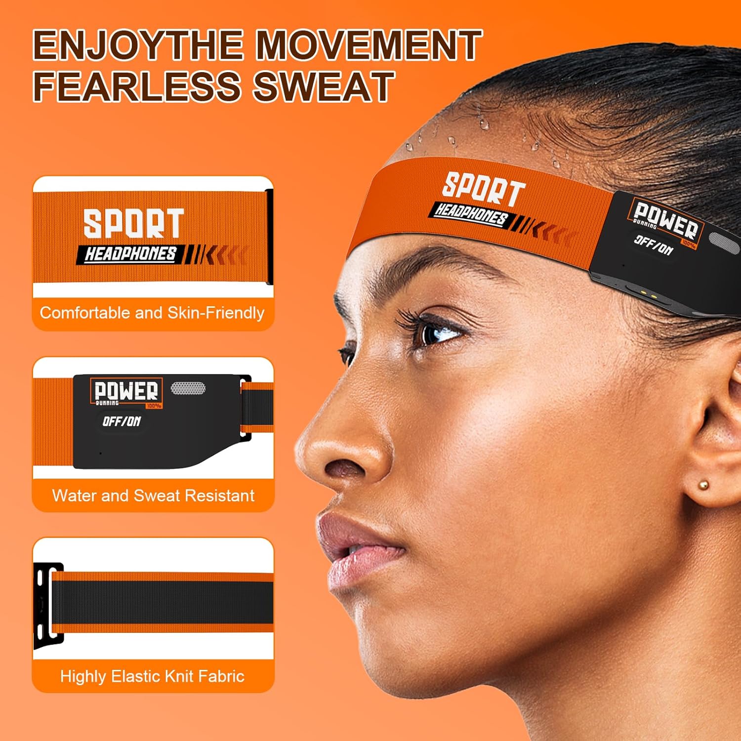 Sport Headphones Bluetooth 5.4 with Sweat Resistant Headband, Sleep Headband Headphone with HD Ultra-Thin Stereo Speakers, Comfortable Fit Wireless Headset with Headlamp for Cycling, Running, Fitness