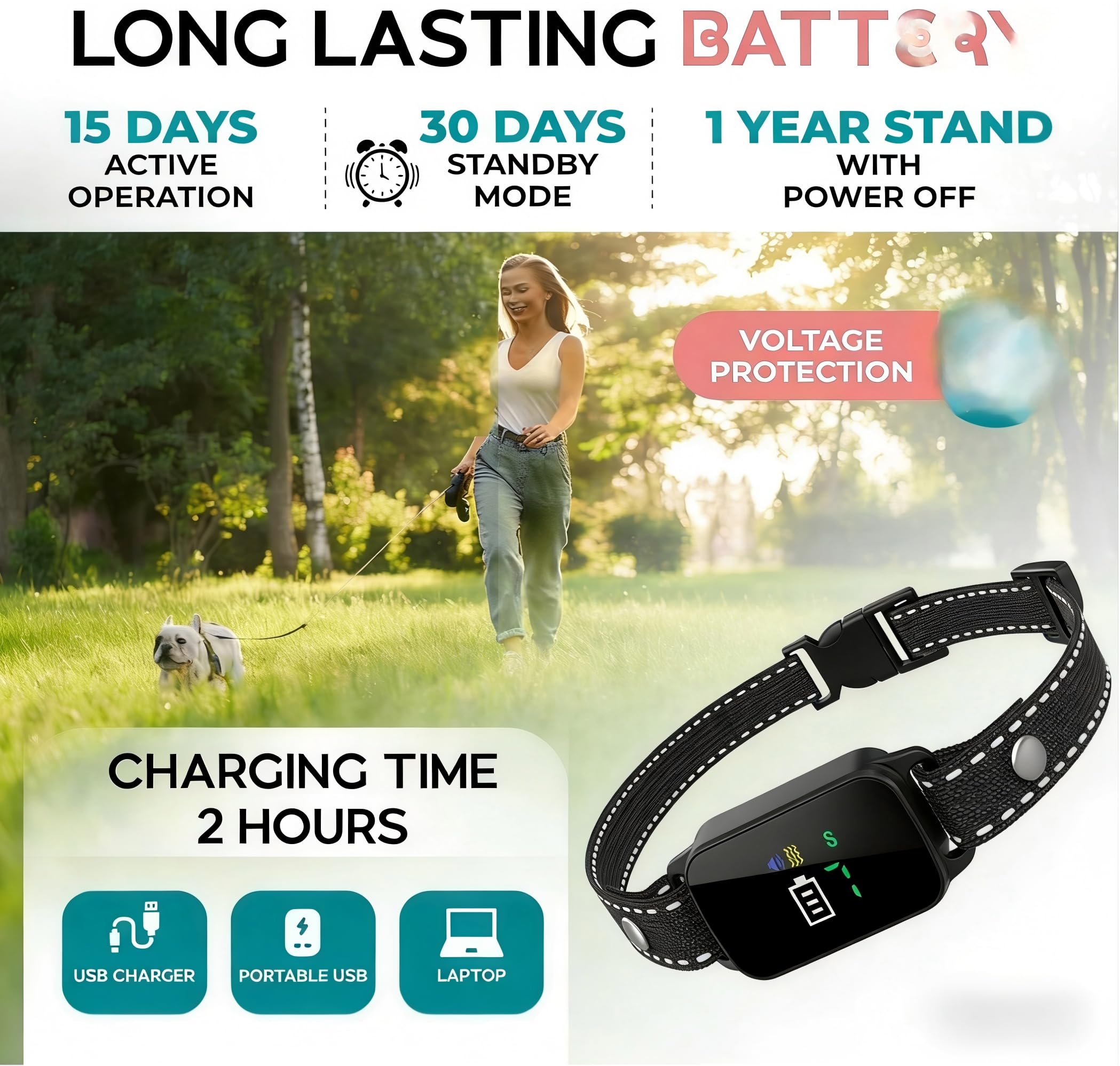 Dog Bark Collar, Bark Collar for 5-60LBS Small & Medium Dogs, IPX7 Waterproof Rechargeable Training Bark Collar, Anti Barking Collar with 3Modes, 5 Beep & 7-Level Sensitivity(Black) — view 7