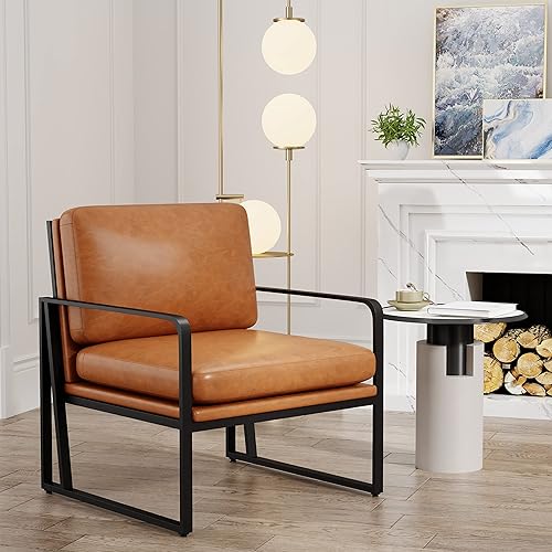Miniatura 10 de Andeworld Juego de 2 sillas decorativas modernas, de mediados de siglo, para sala de estar, sofá tapizado de piel sintética con patas de metal para