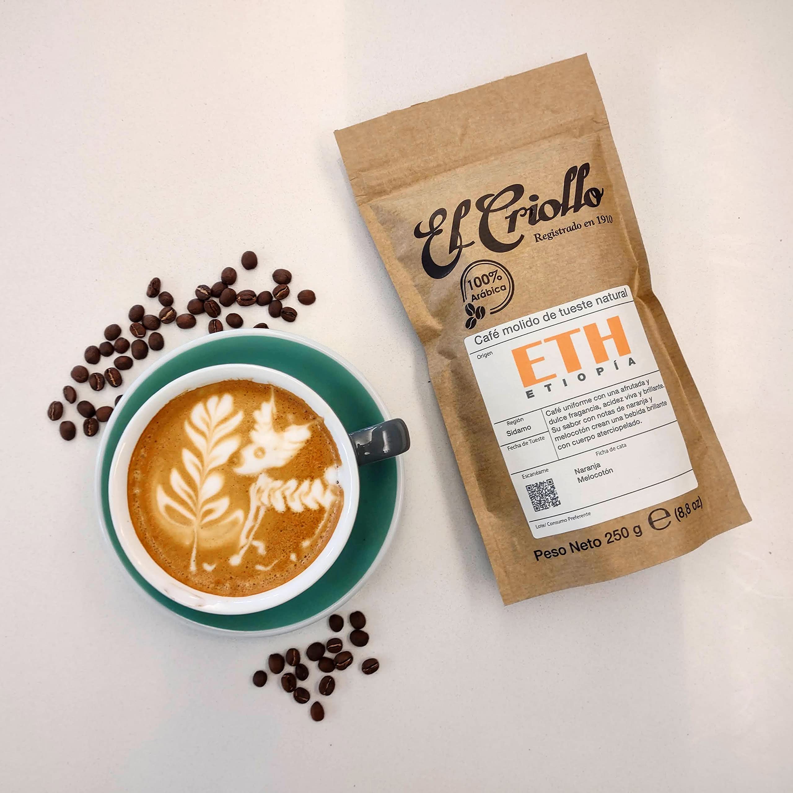 Caffè Etiope IN GRANI - Café El Criollo® | Varietà Limu | Caffè Speciale 100% Arabica e Tostato Naturale | Confezione da 4x250gr (1kg)