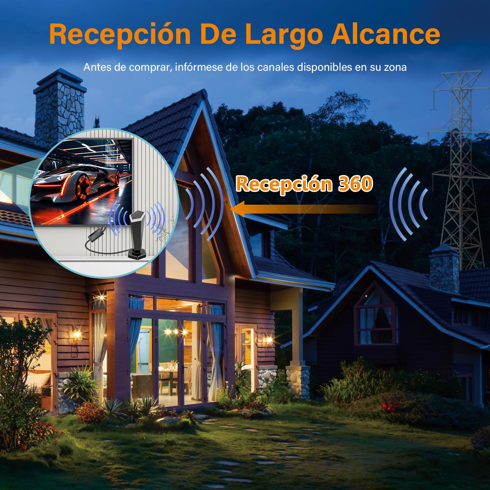 Antena TV Interior,Antena TV Interior Potente, Antena TDT Portátil con Base Magnética Fuerte - Recepción 360° Omnidireccional, Cobertura 500km para Canales Gratuitos 4K/1080P