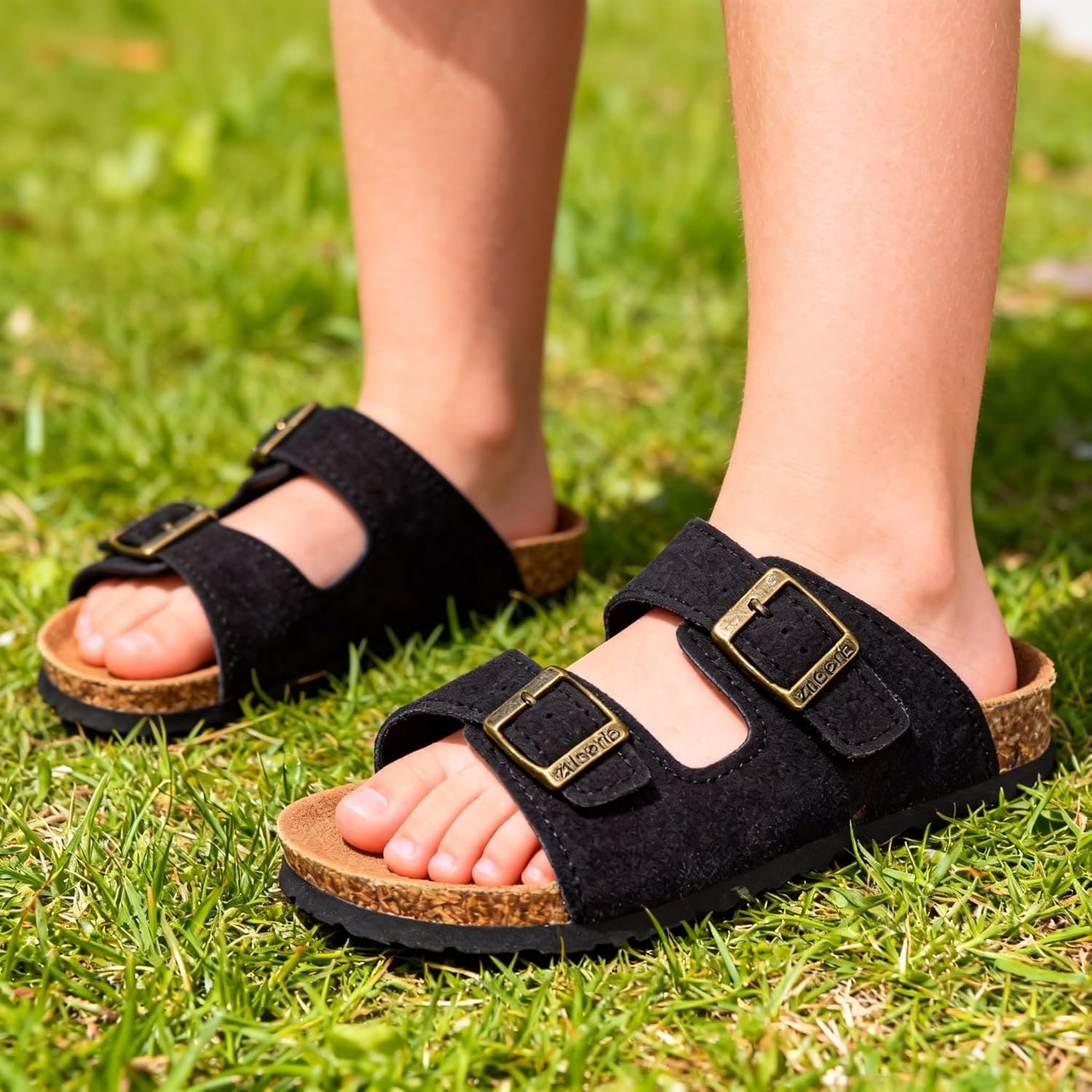 ZUSERIS Kids Toddler Sandals for Boys Girls Summer Cork Footbed Slides Non-slip Comfort Suede Leather with Adjustable Straps for Indoor Outdoor - Image 2