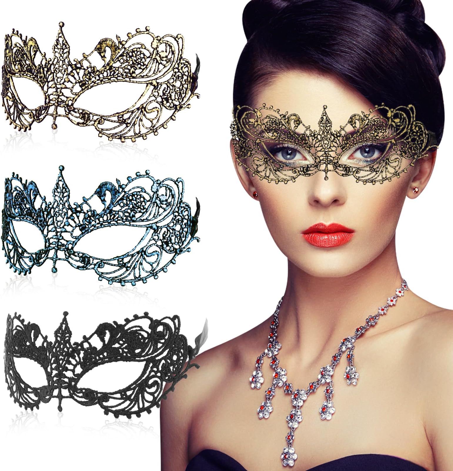 WLLHYF3 Pcs Adult Masquerade Mask Mysterious Fun Lace Masks for Couples Women Man Lace Headpiece Disguise for Costumes