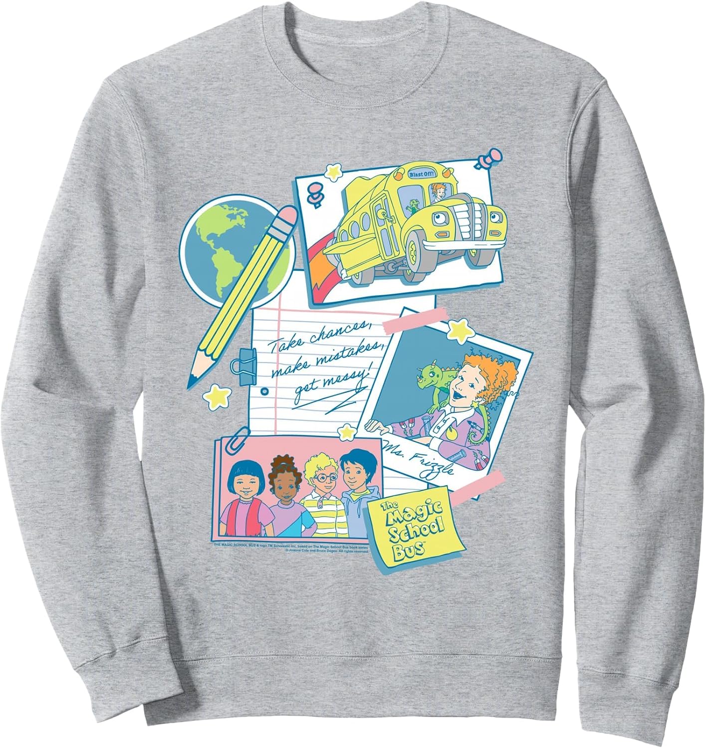 The Magic School Bus Classroom Items Collage Retro Cartoon Sweatshirt