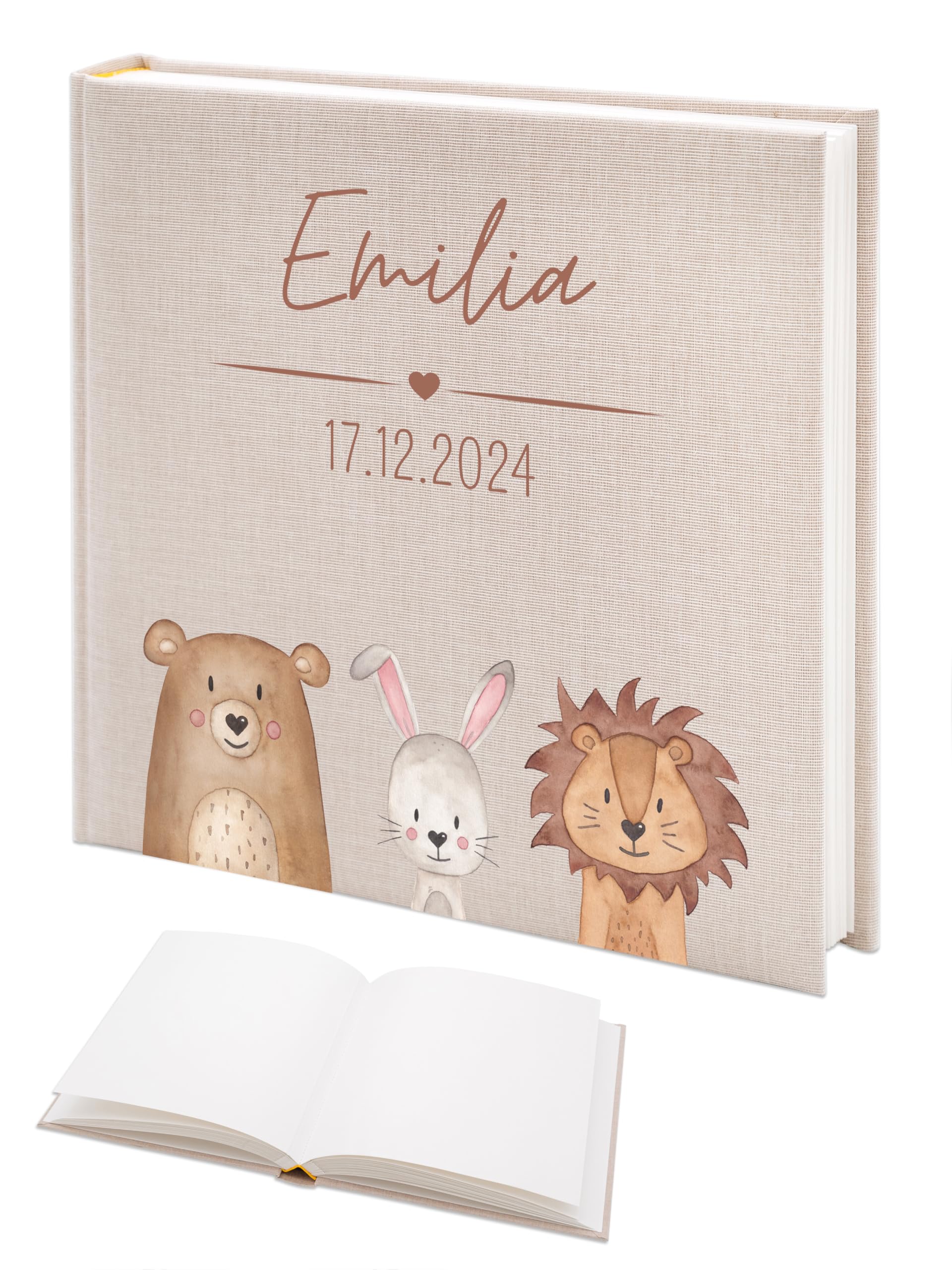 wunderwunsch Fotoalbum Einschulung personalisiert, Gästebuch, Deko, Erinnerungsalbum Schule, Geschenk Taufe, Kindergarten, Geburt, Geburtstag individualisiert (3 Tiere)