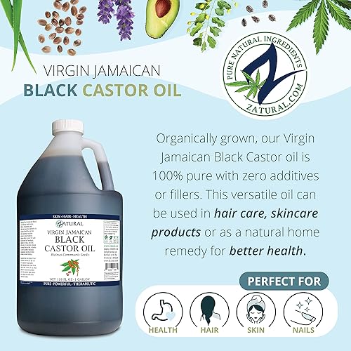 Miniatura 4 de Zatural Aceite de ricino negro, aceite de ricino negro jamaicano tropical 100% puro (1 galón)