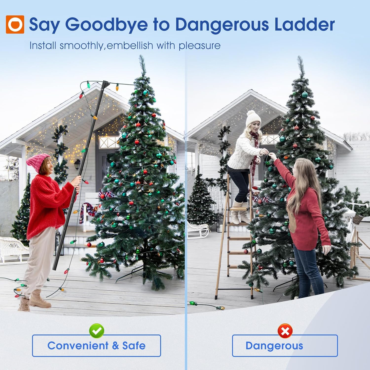 addlon 54(48+6) FT Solar String Lights Waterproof and Telescopic Extension Pole