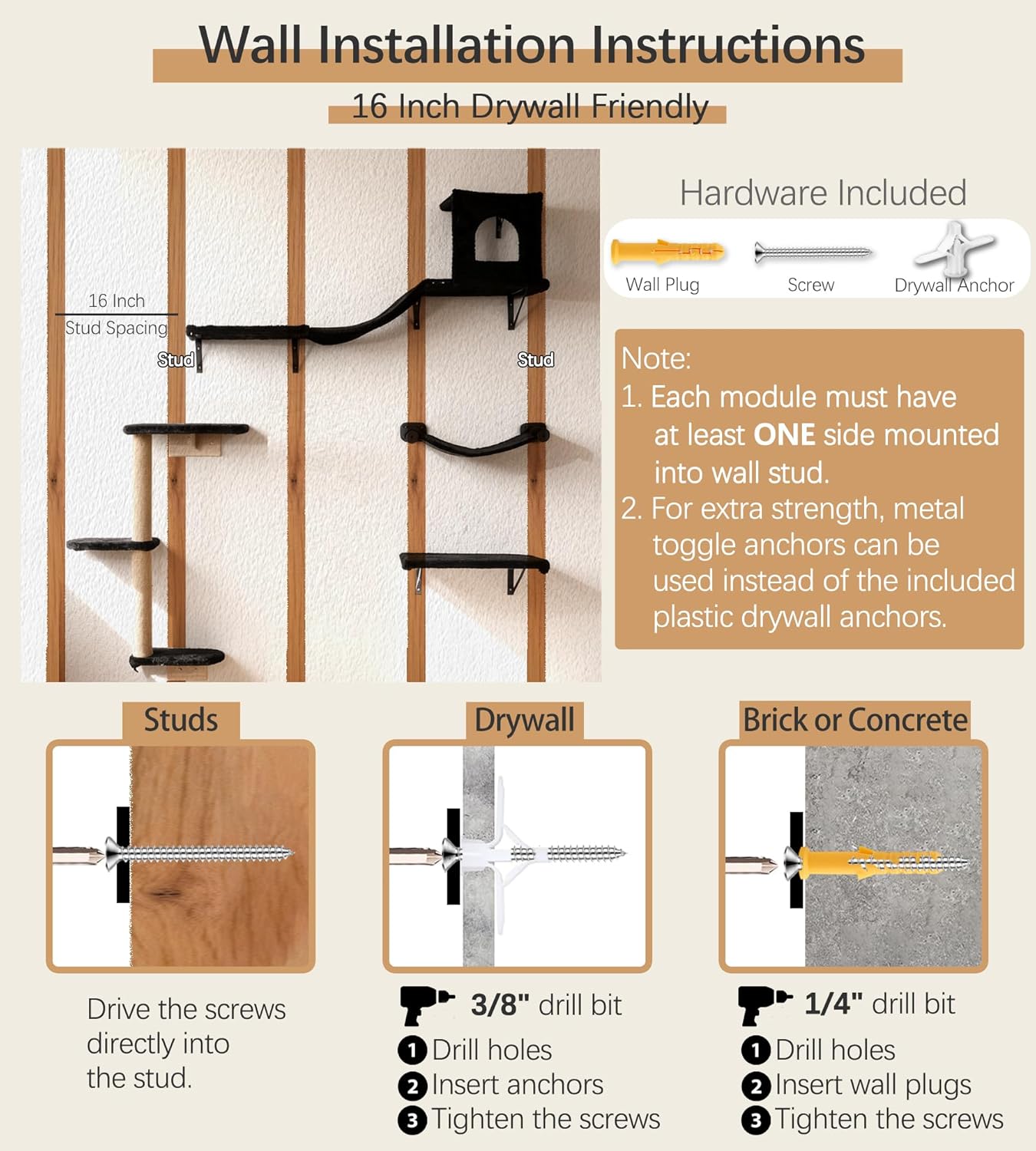 Wall Mounted Cat Furniture Combo of 5, 5 in 1 Cat Shelves with Hammock, Bridge, Climbing Tree, Scratcher & Perch – Indoor Wall Cat Playground for Large Cats, Holds Up to 30 lbs,