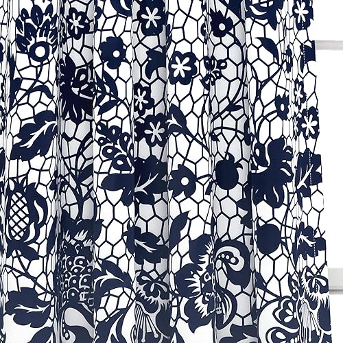 Miniatura 4 de LUSH DÉCOR - Cortinas estampadas con filtro de luz azul marino Lush Decor Estate Garden para sala, comedor, dormitorio (par), largo ancho, 84 x 52