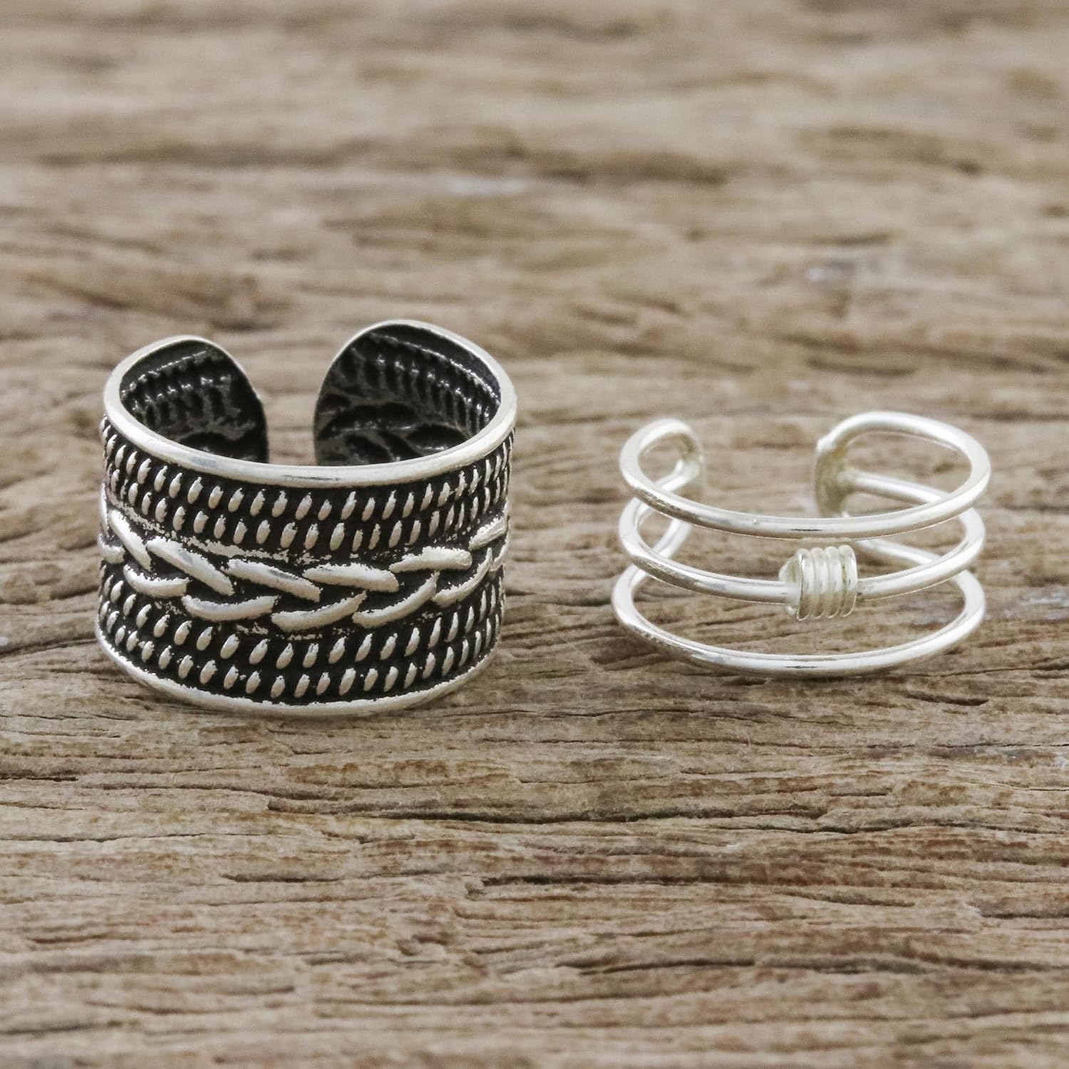NOVICA Artisan Handmade Sterling Silver Ear Cuffs Braid Motif from Thailand [largest Piece 1.5 in L x 0.3 in W Smallest Piece 1.2 in L x 0.2 in W] ' Ties That Bind'