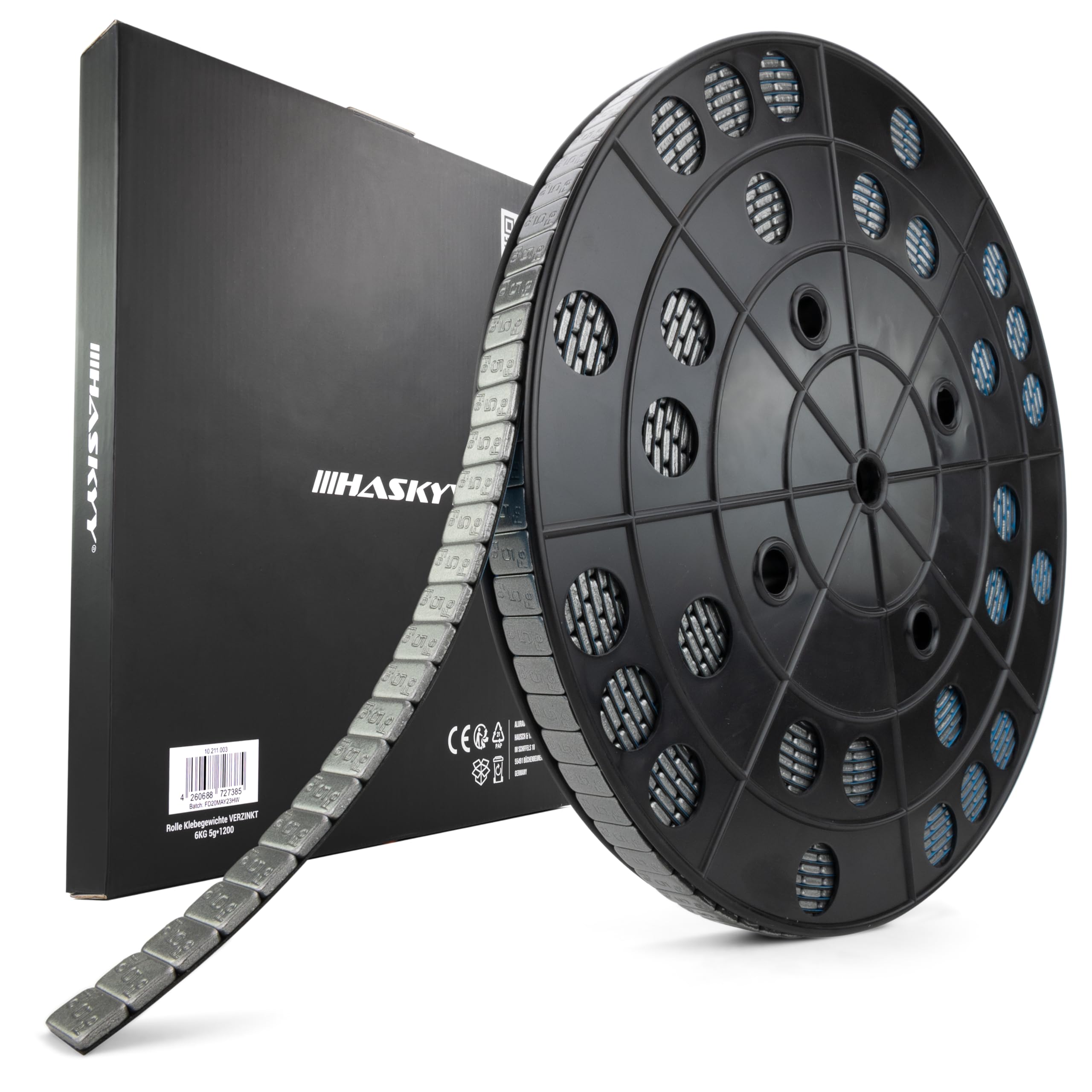 HASKYY Auswuchtgewichte Klebegewichte Stahlgewichte 6KG Rolle 1200x5g Anthrazit Kleberiegel mit Abrisskante für Alufelgen & Stahlfelgen - Kunststoffbeschichtet FE-Klebegewichte
