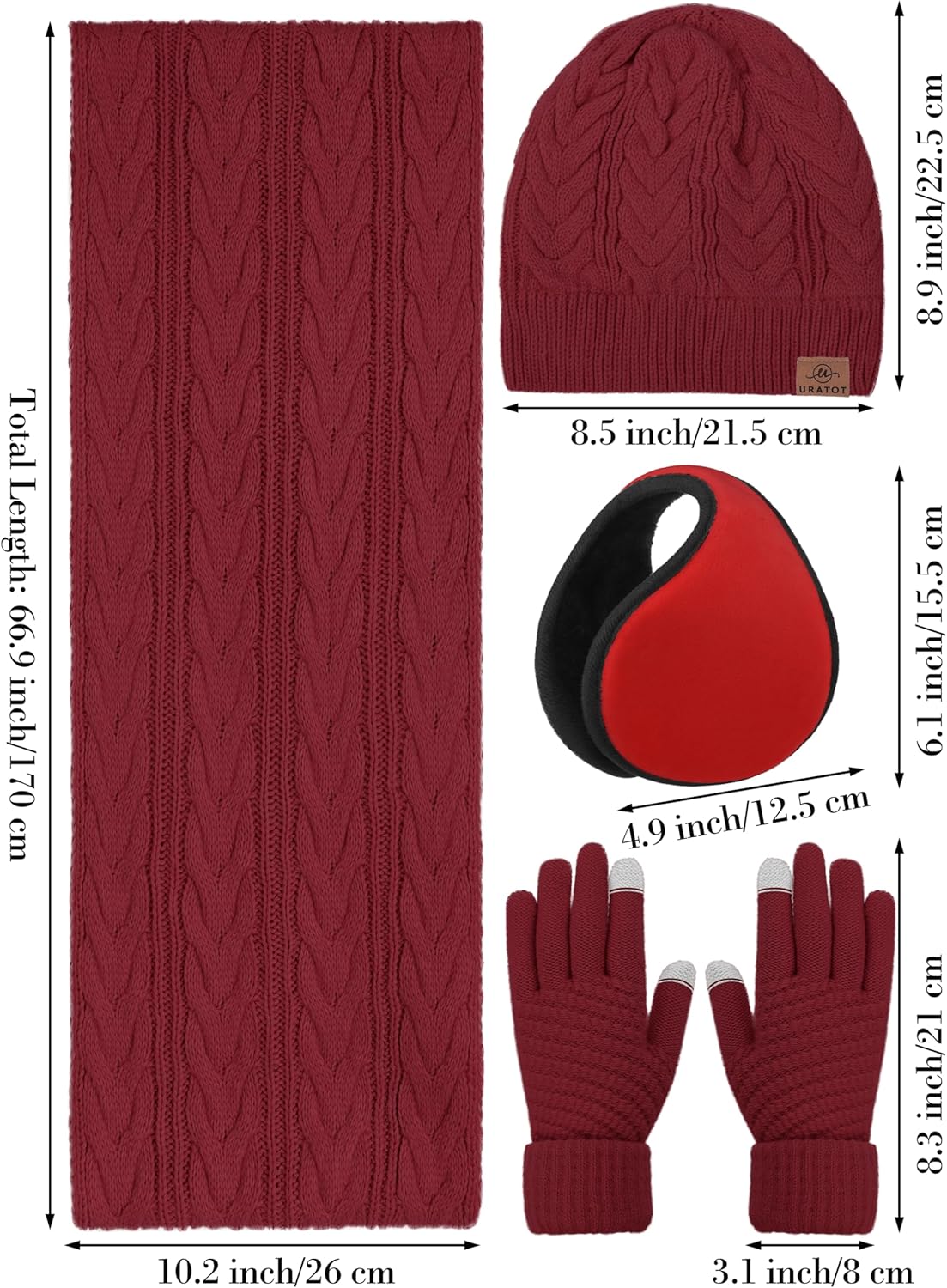 URATOT 4 Pack Winter Knitted Set Thick Knitted Beanie Hat Scarf Gloves Ear Warmer for Men or Women - Image 5