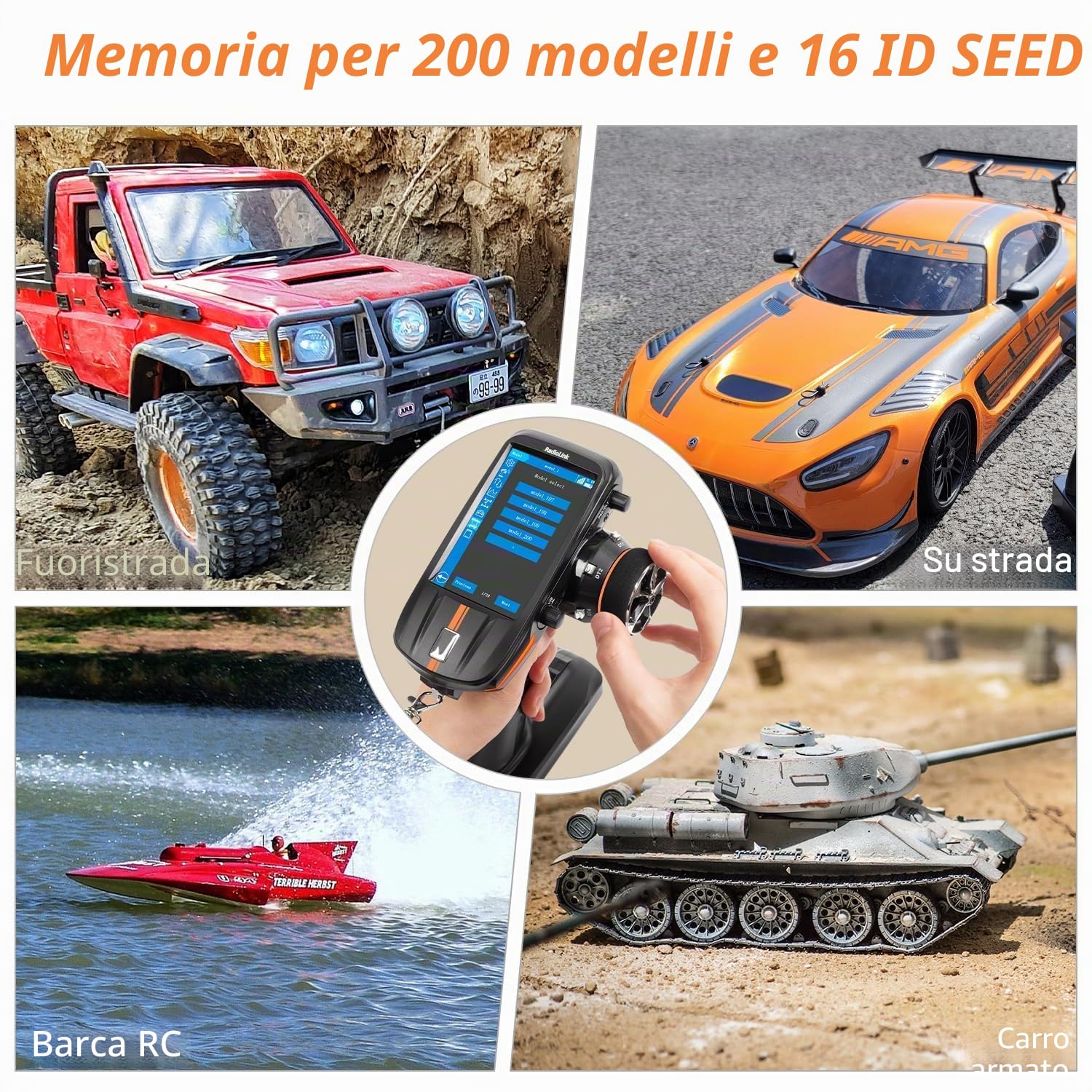 Radiolink RC8X Smart RC telecomando 8 canali con ricevitore giroscopio impermeabile R8FG 4,3" schermo 200 memoria modello RC trasmettitore per crawler escavatore carro armato barca