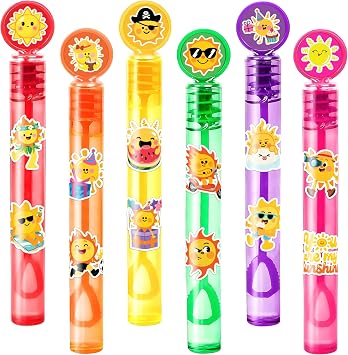 Sunshine Party Favors for Kids - 24PCS Smiling Sun Bubble Wands Bright Happy Theme Birthday Party Supplies Goodie Bag Fillers Classroom Rewards