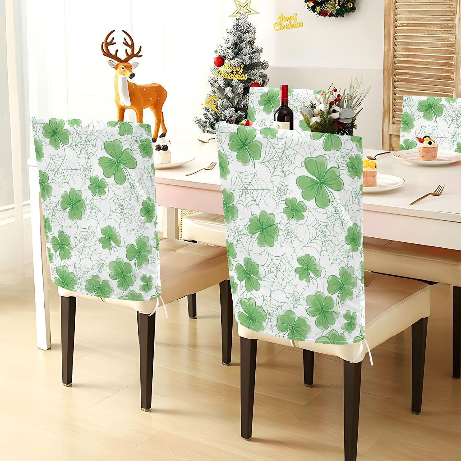 ALAZA Cute Shamrocks Spiderwebs Chair Back Cover Set of 6, Washable Reusable Removable Chair Slipcovers Decorative Chair Cover for Home Kitchen Wedding Party