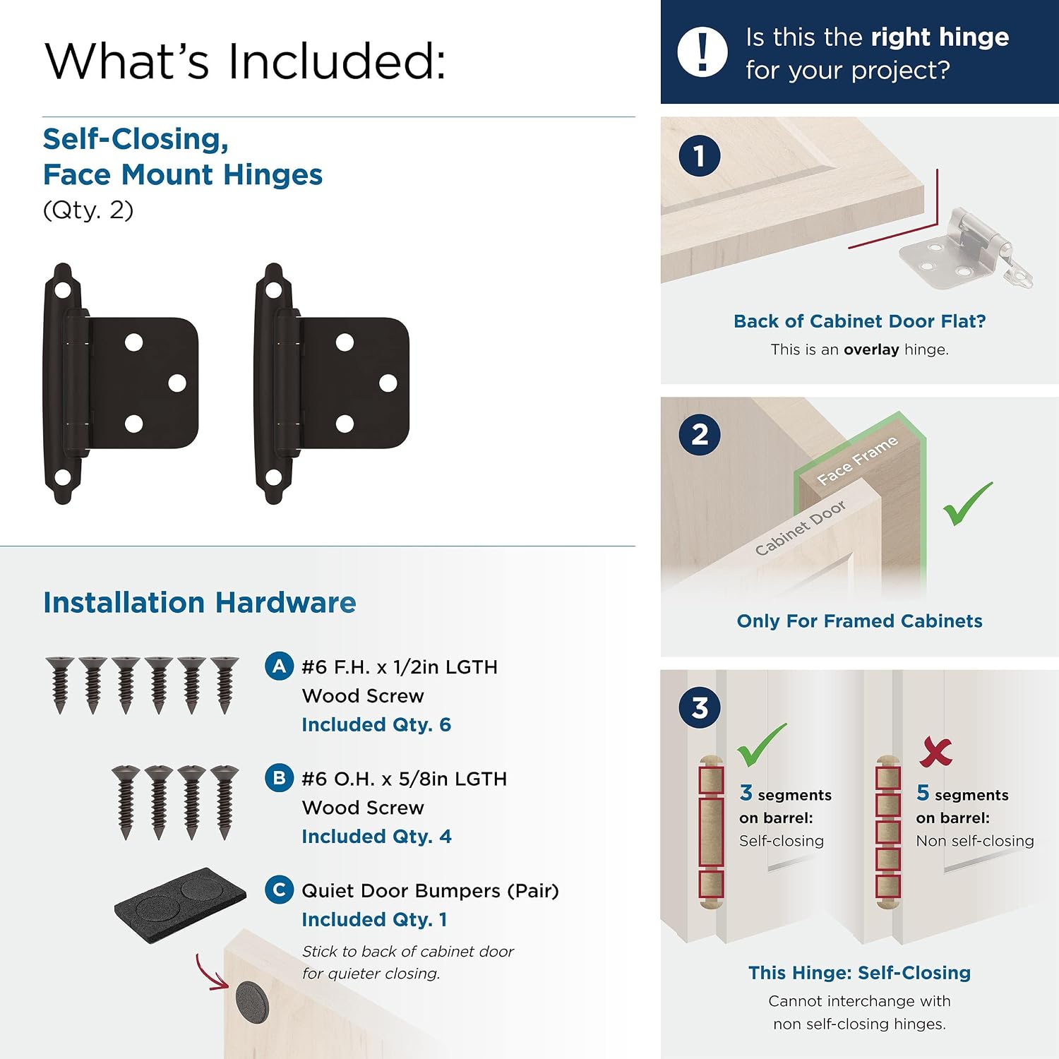 Amerock | Face Frame Cabinet Hinge | Variable Overlay | Oil Rubbed Bronze | 2 Pack | Self-Closing | Face Mount | Cabinet Door