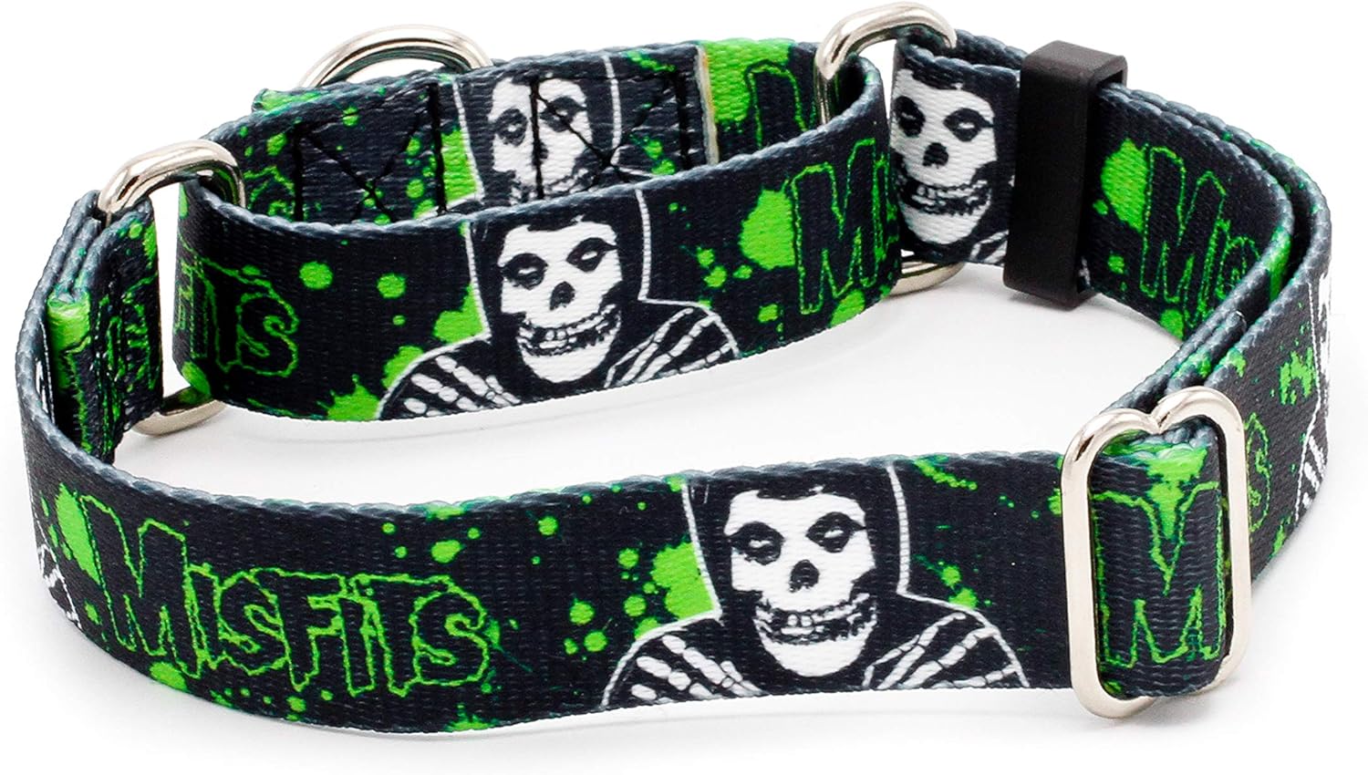 Caninus Collars Misfits Splatter Green Official Dog Collar 5/8" - 1.5" Width Buckle & Martingale (Martingale Collar, L - 1.5" Width)