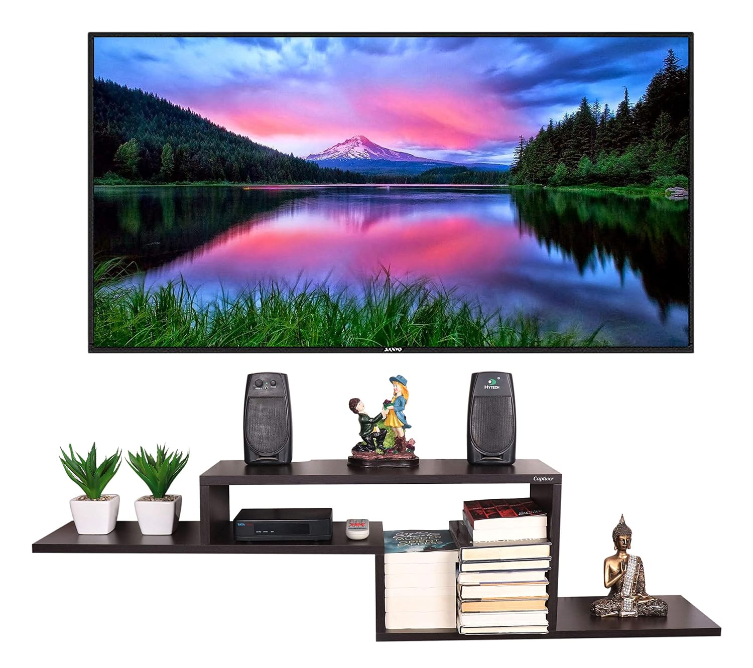 Captiver Renald Engineered Wood Wall Mounted Tv Entertainment Unit cum Books Shelf 52 Inch (Wenge) Living Room Bedroom Office Hall Decorative Furniture Showc Aseaccessories