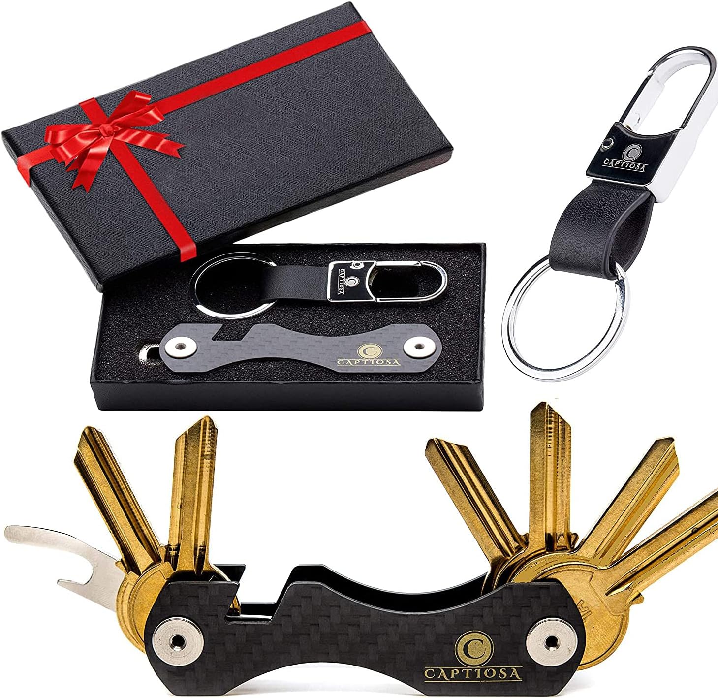 CaptiosaSmart Key Holder Key Organiser Compact Key Holder Made of Carbon Fiber Keyport Pivot Key Ring Keychain Organizer UP to 28 Keys - DIY & EDC Multitools -SIM & Bottle Opener - Great GlFT