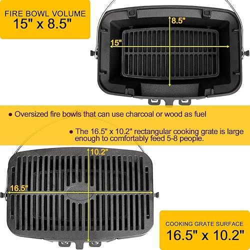 Miniatura 6 de IRONMAX Parrilla Hibachi grande para exteriores, parrilla de carbón portátil y sartén de hierro fundido de mesa, 100% hierro fundido, duradera,