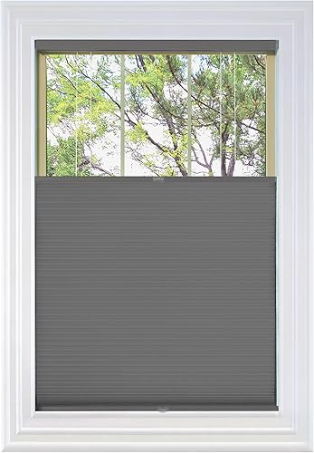 BlindsAvenue Persiana Celular de Panal de Abeja sin Cordón de Arriba Hacia Abajo y de Abajo Hacia Arriba, Celda Única de 9/16", Opaca, Antracita,