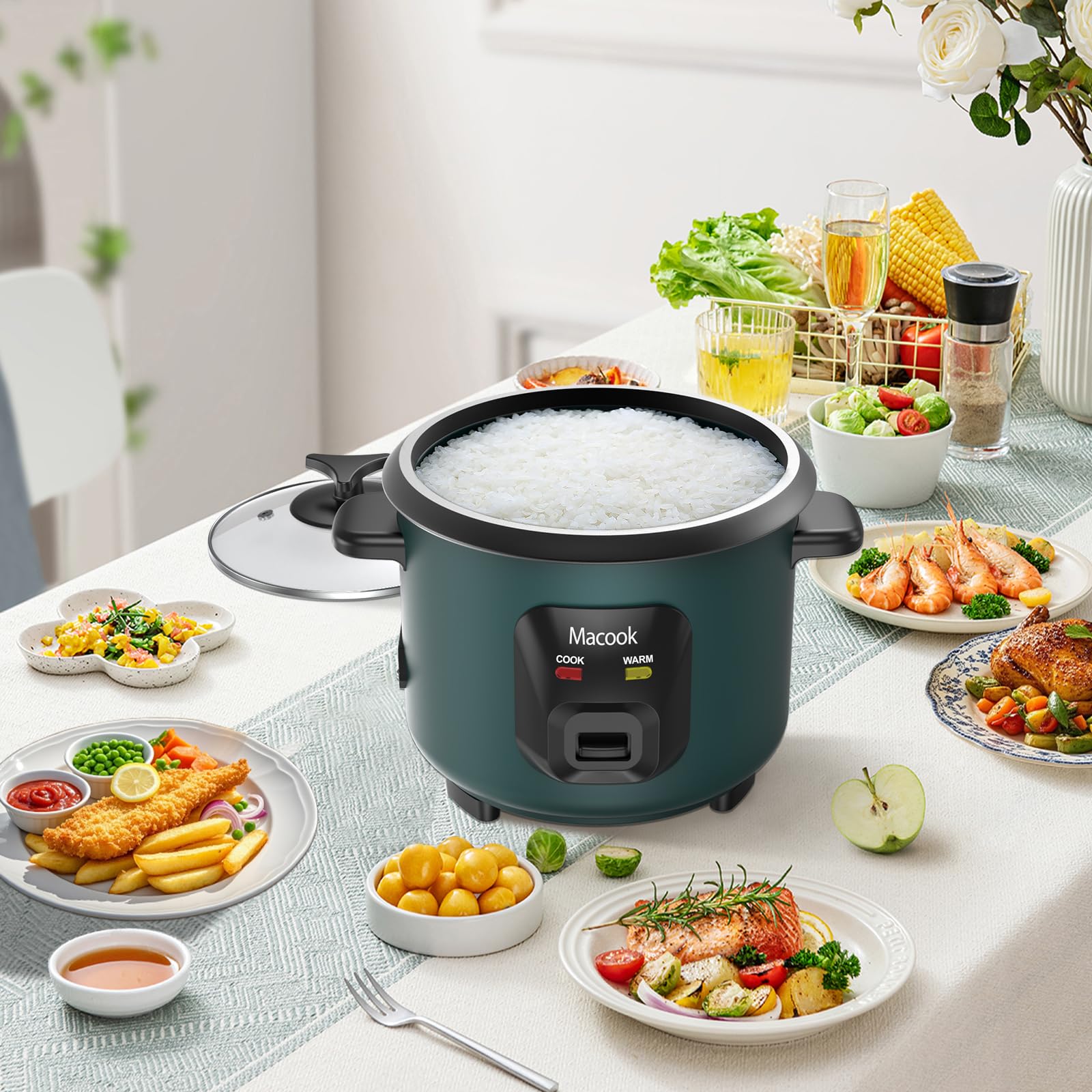 Macook Reiskocher（0,6 Liter, 3 Tassen) 300W - Reiskocher Klein für 1 bis 6 Personen, Antihaftbeschichtung, automatische Warmhaltefunktion, Anti-Trockenbrenner-Funktion.