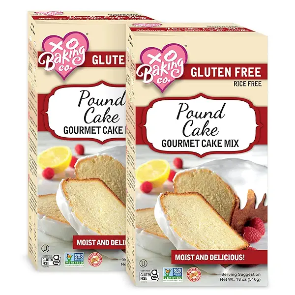 XO Baking Co. Gluten Free Pound Cake Gourmet Cake Mix; Non-GMO; Kosher; Rice Free; Soy Free; Dairy Free; Peanut Free; No Preservatives; No Artificial Flavors or Colors, 18oz (Pack of 2) 1