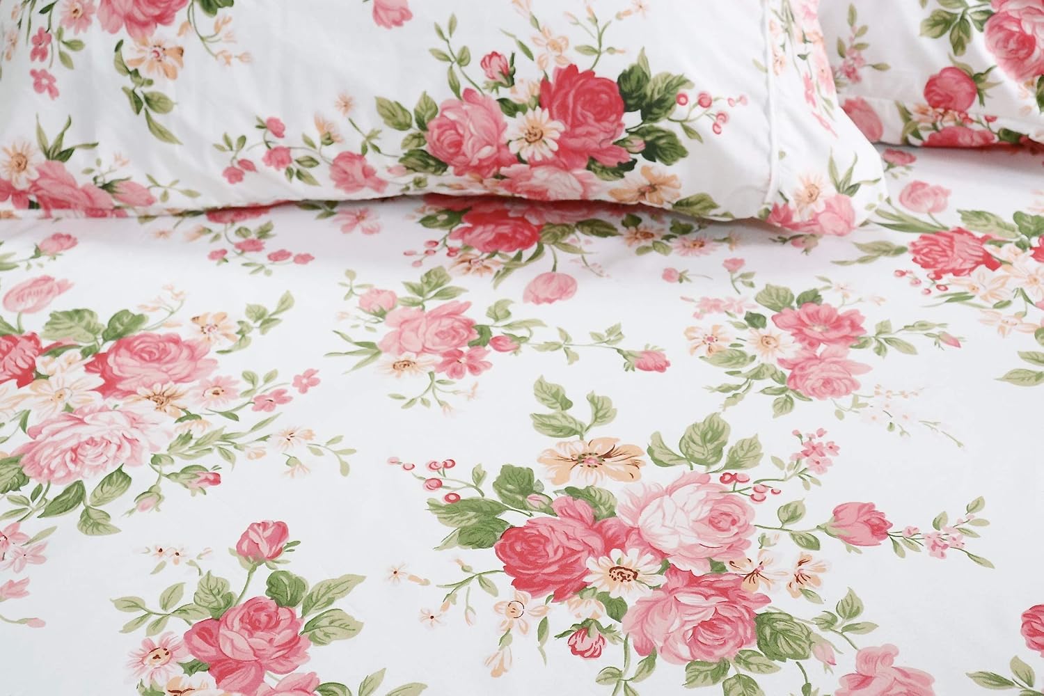 jaycorner 1800 Series Beautiful Bedding Super Soft Sheet Set Floral Pink & Olive (Queen Size)