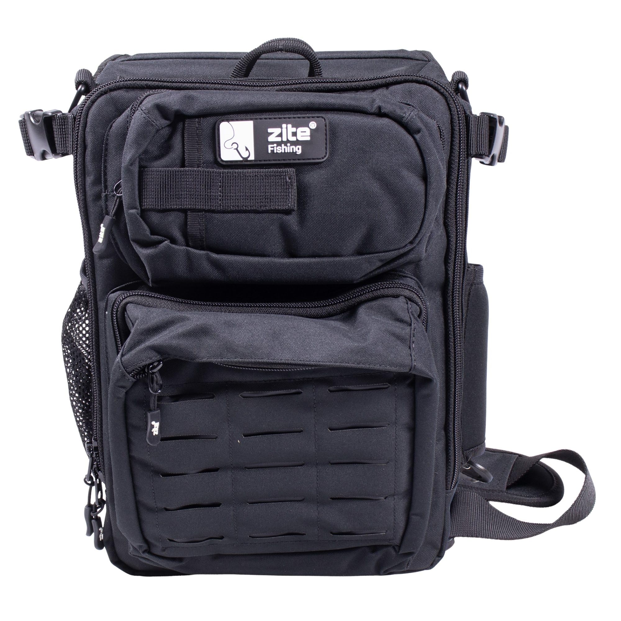 Zite Fishing Slingbag Angeln | Angelrucksack mit 2 Tackleboxen für Angelzubehör | 36×25×13cm Angeltasche | Umhängetasche Extra dickes Rückenpolster | Flaschenhalter & Ideal für Spinnfischen