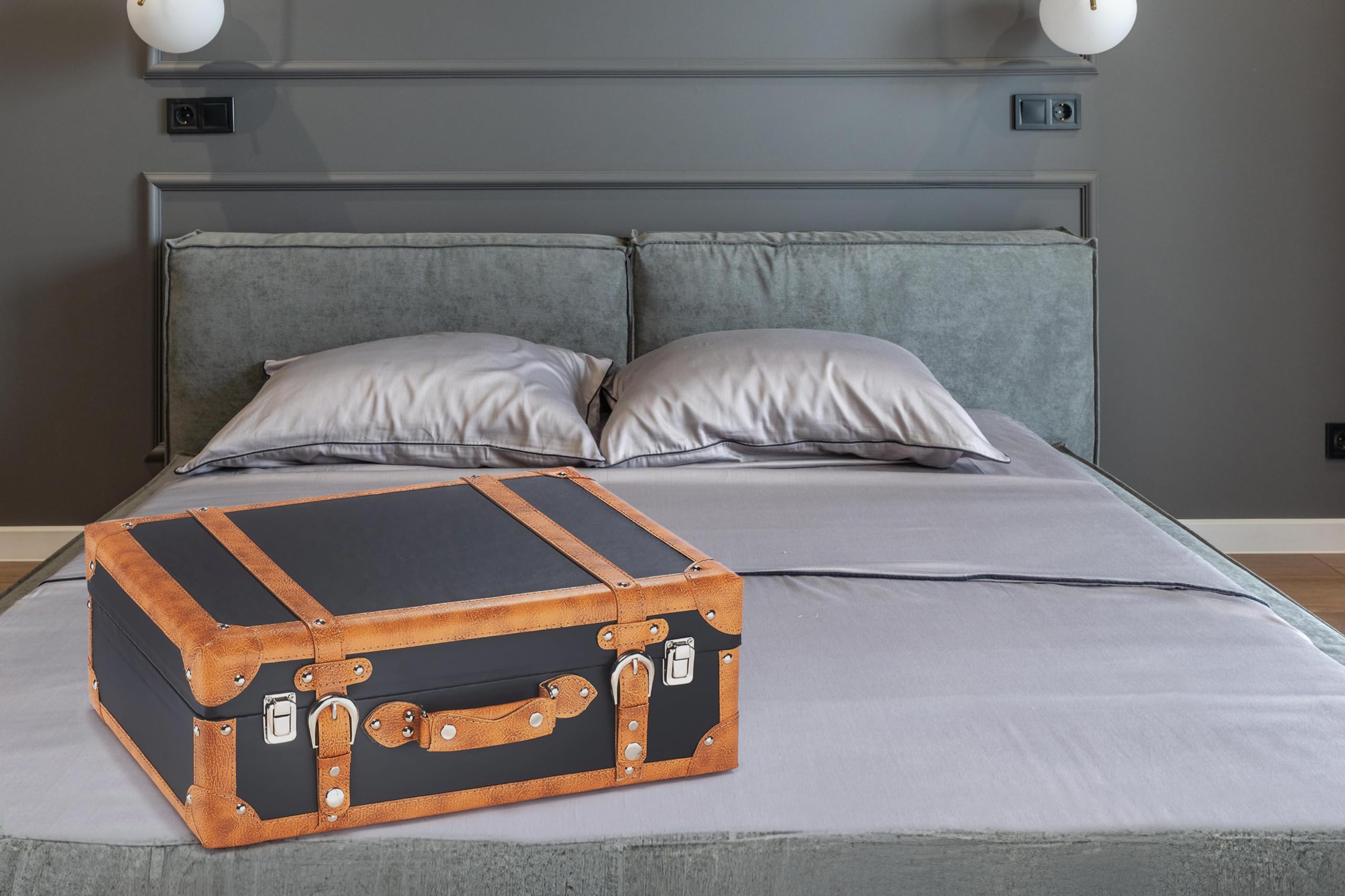 Kobolo Dekokoffer Koffer Vintage Retro - MDF mit Kunstlederüberzug - braun - Metallschließen