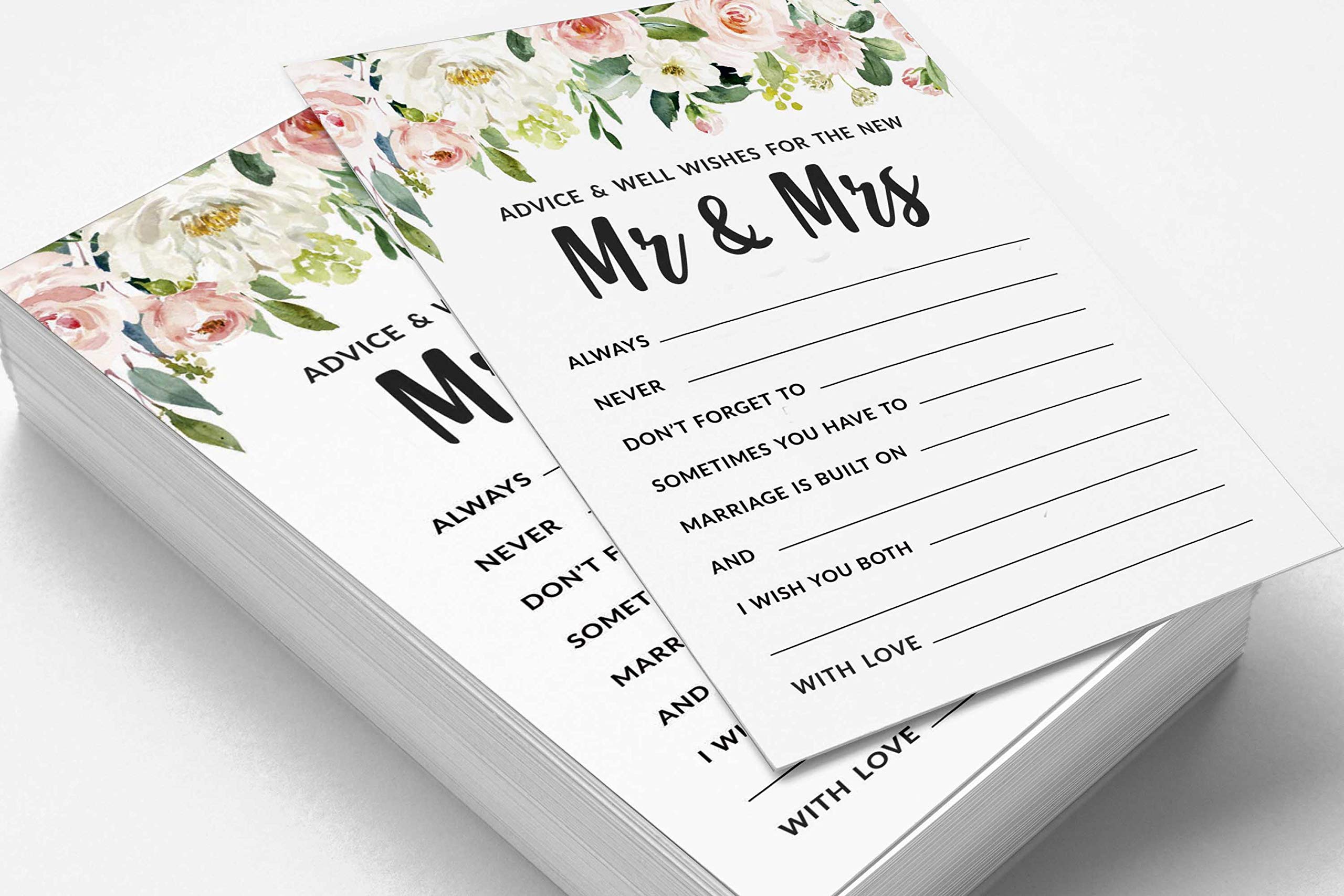 Floral Advice Cards For Wedding – Pack Of 50, 5x7 Inches, Blank Back, Guest Game Activity - View #2